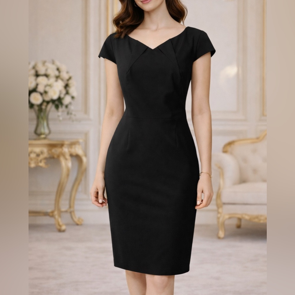 Club Monaco Dress 12 Black Short Sleeve Stretch Wool All Seasonal Career Church